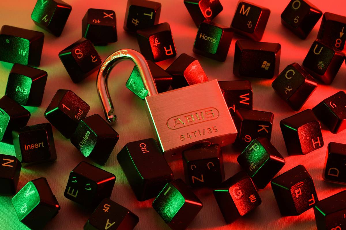 Cybersecurity Measures illustrated as layered shields protecting a satellite in orbit, with encrypted data streams and firewall icons